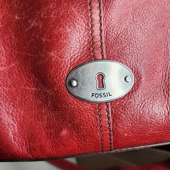 Fossil Maddox Bar Satchel Genuine Cow Hide Leather Red Distressed Shoulder Bag - Picture 13 of 16